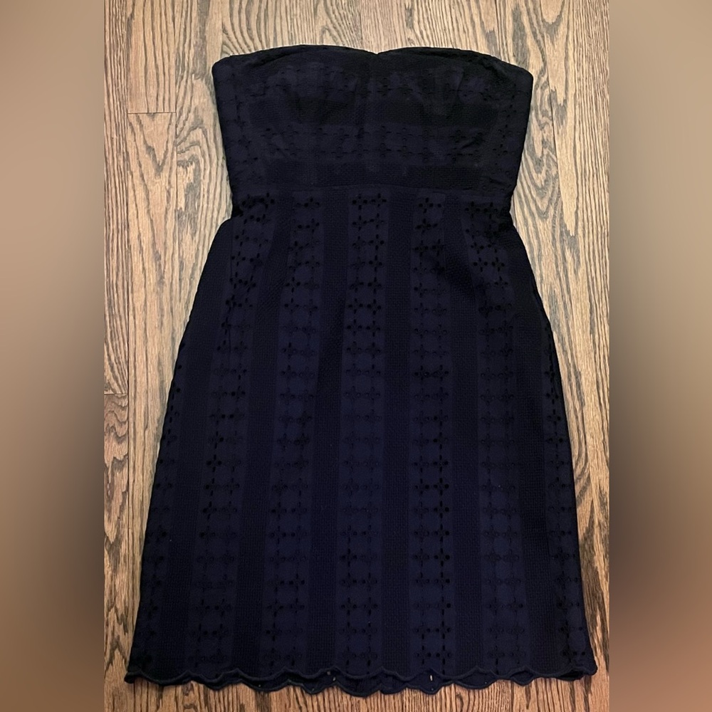 J. Crew Navy Strapless Eyelet Dress